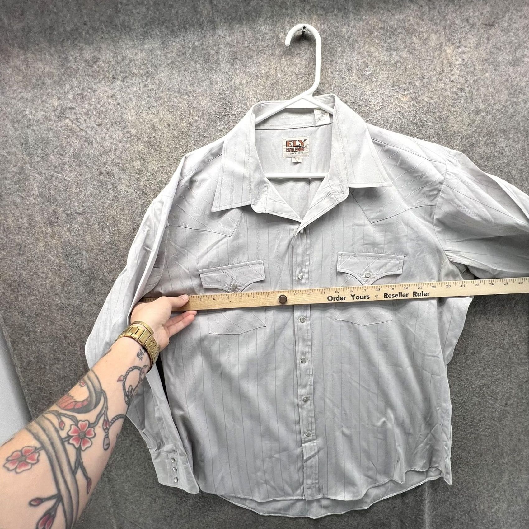 Vintage Ely Cattleman Shirt Mens XL Gray Stripe Long Sleeve Western Snap Front Cowboy Size US XL / EU 56 / 4 - 5 Thumbnail