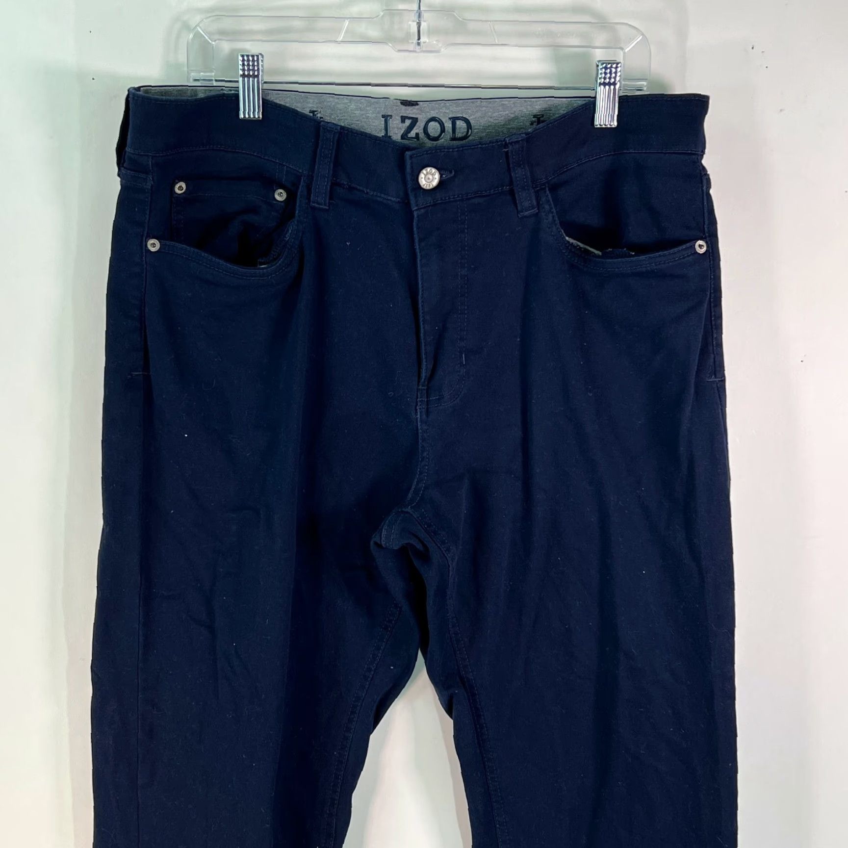 Izod IZOD Mens Regular Fit Flat Front Straight Leg Casual Blue Pants 36 Regular Blue, Chino, City Theme Mens Pants Size US 36 / EU 52 - 3 Thumbnail