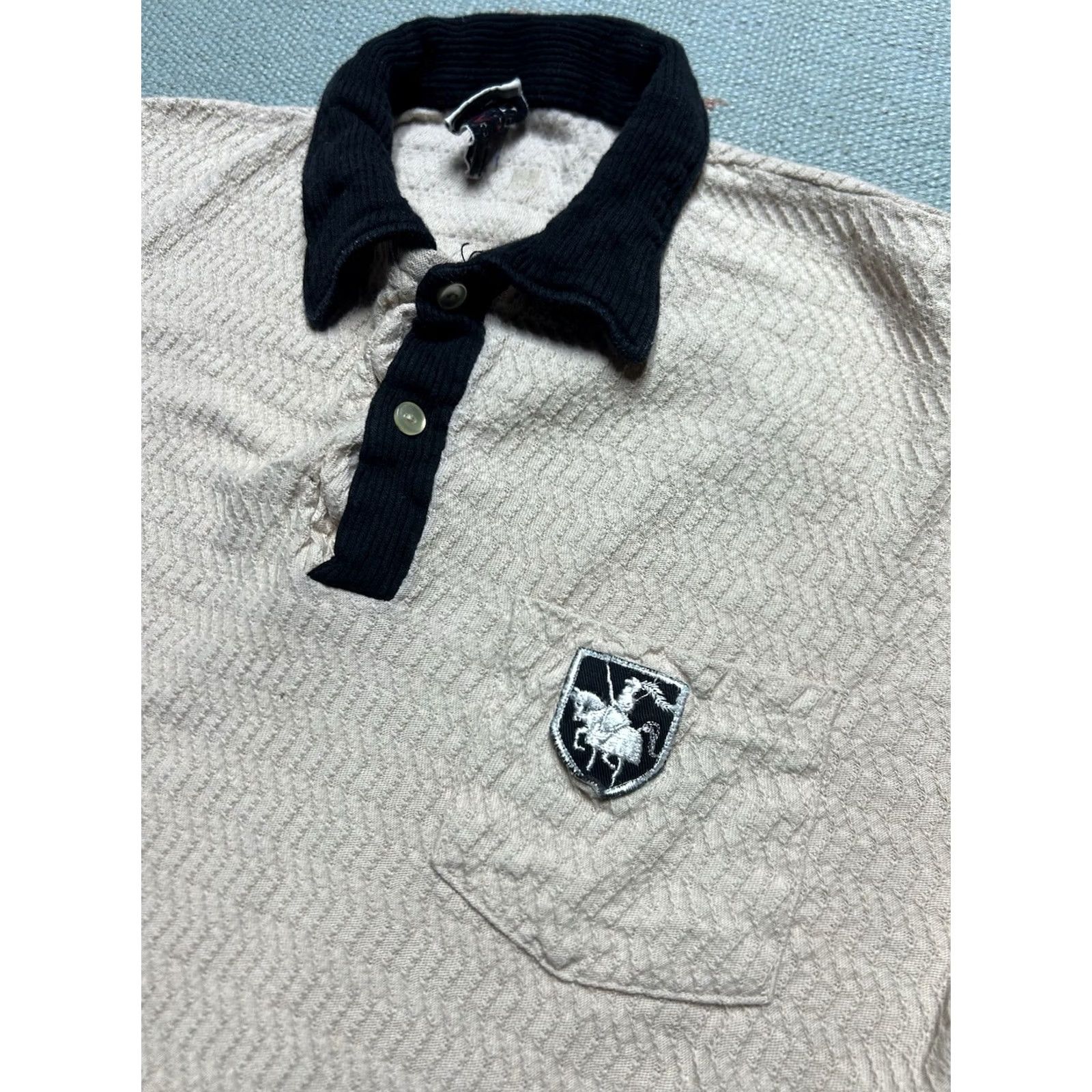 Vintage VINTAGE 50s Polo Shirt Long Sleeve Cotton Knit Corduroy Collar Black & White White Med Men Size US M / EU 48-50 / 2 - 5 Thumbnail
