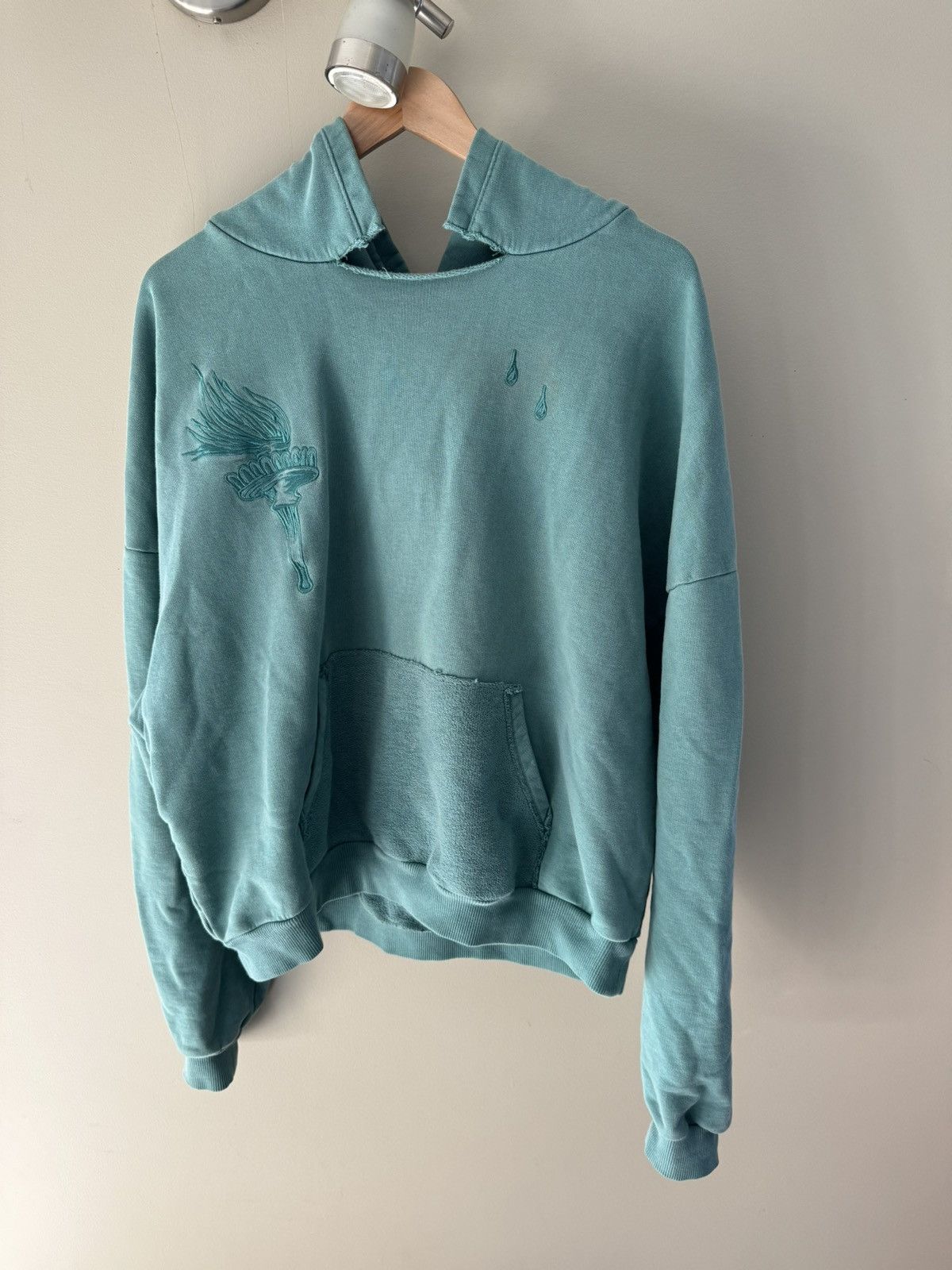 Sangiev Sangiev Turquoise Cropped Embroidered Hoodie Size US M / EU 48-50 / 2 - 2 Thumbnail