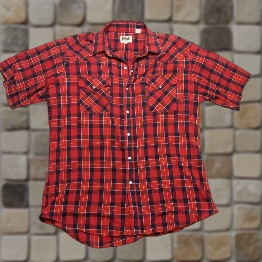 Vintage Ely Cattleman Western Red Plaid Shirt Mens L Short Sleeve Cowboy Pearl Snap Shirt Size US L / EU 52-54 / 3 - 1 Thumbnail