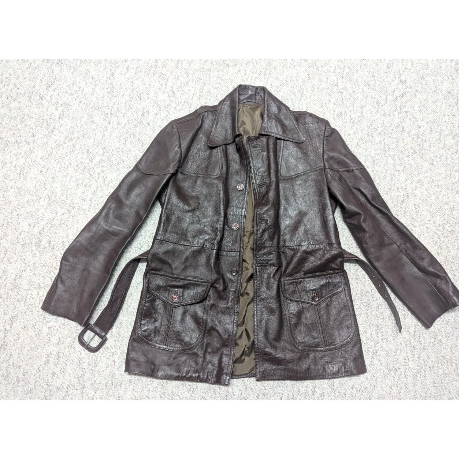 Vintage VINTAGE leather coat SHERLOCK style belted trenchcoat brown S Men Overcoat XS Brown 38 Chest 21" 32" 18" 26" Size US S / EU 44-46 / 1 - 4 Thumbnail