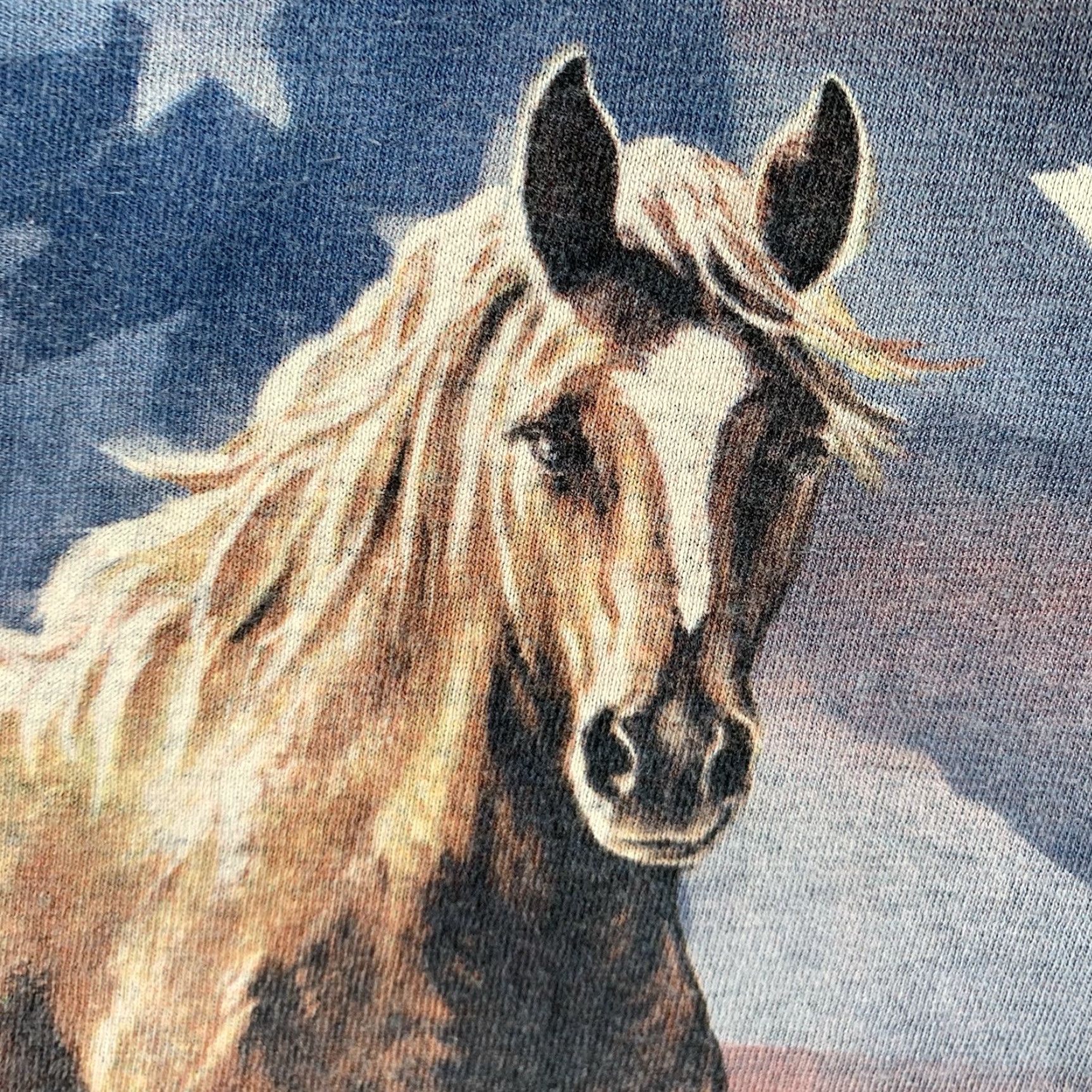 The Mountain VINTAGE The Mountain Men's Cotton T-Shirt Oversized Medium Patriotic American Flag Eagle Horse Stars Stripes Blue All Seasons Size US M / EU 48-50 / 2 - 4 Thumbnail