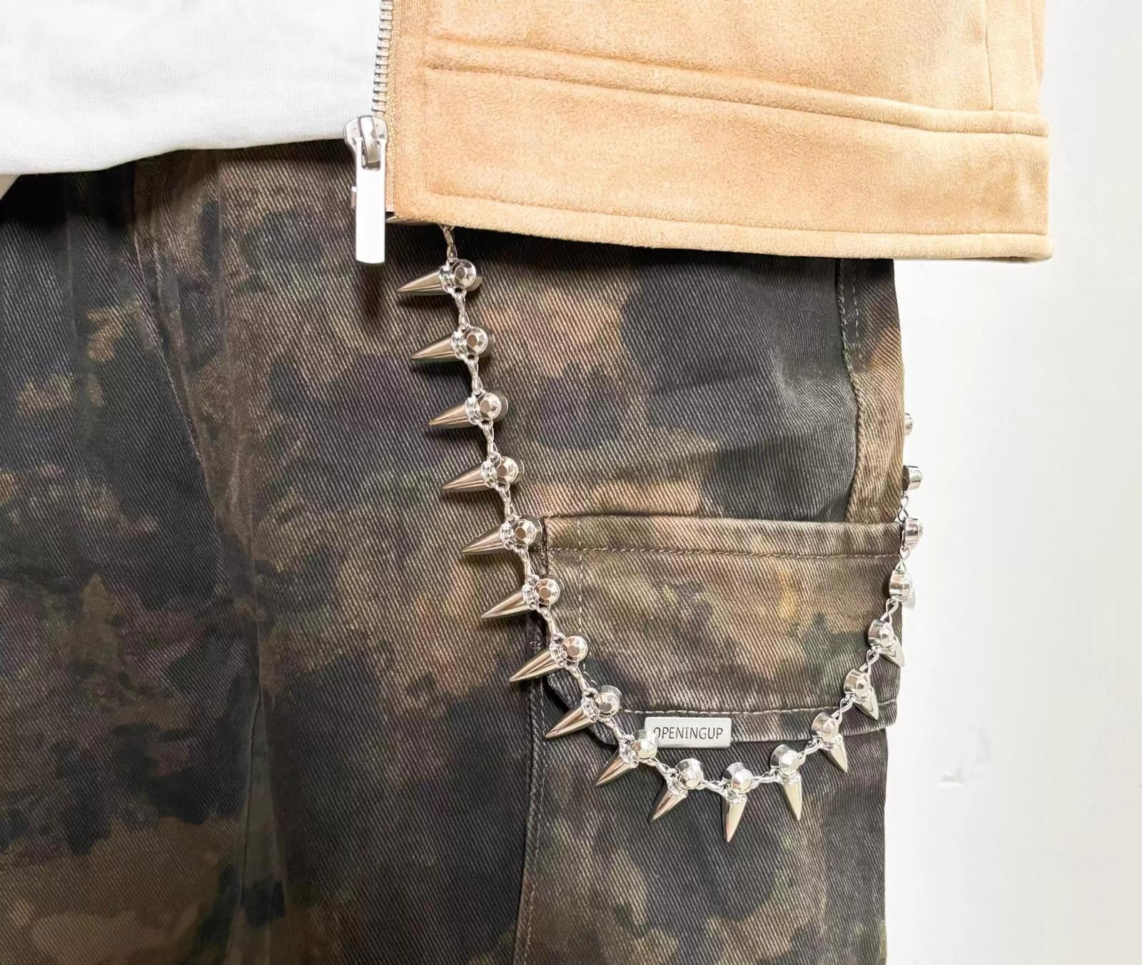 Vintage Silver Spiked Wallet Chain Accessory for Pants, Punk Style Size ONE SIZE - 3 Thumbnail