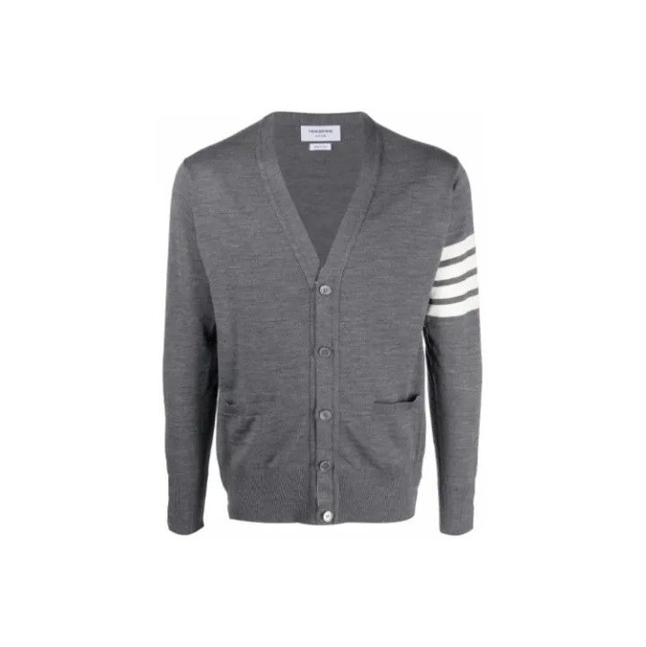 Thom Browne Thom Browne Gray V-Neck Button Cardigan For Men Size US S / EU 44-46 / 1 - 1 Thumbnail