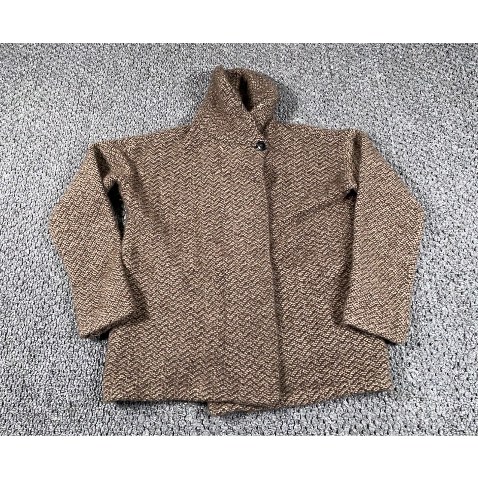 image of Ralph Laurent Cashmere Wool Collared Open Cardigan Women's Large Brown Chevron in White