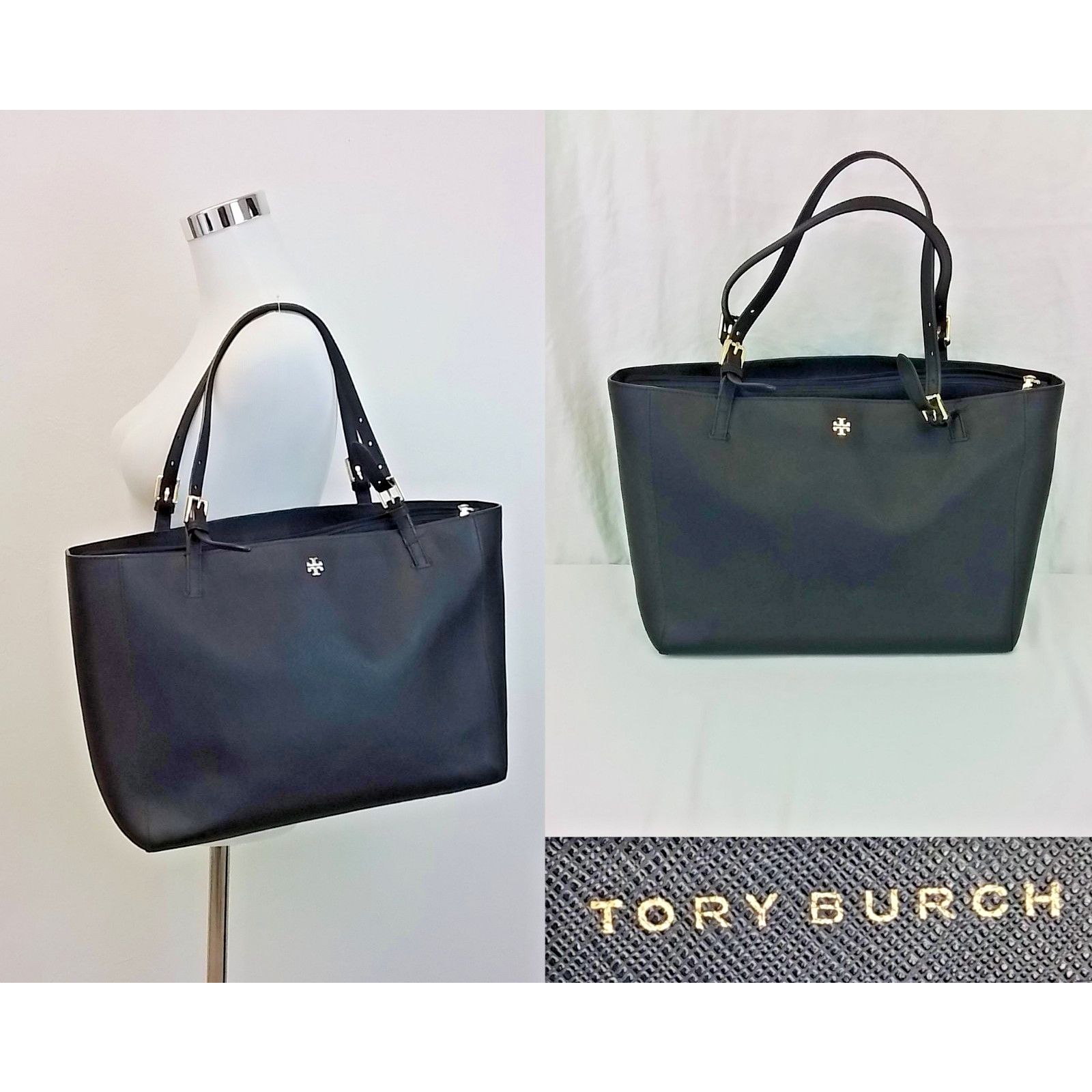 Tory Burch Black Leather Shoulder Bag Gold Hardware