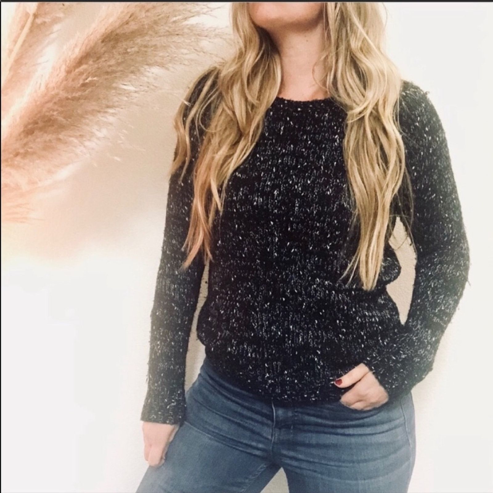Urban Outfitters UO Sparkle Fade Black Blue White Chunky Pullover Sweater Size S / US 4 / IT 40 - 2 Thumbnail