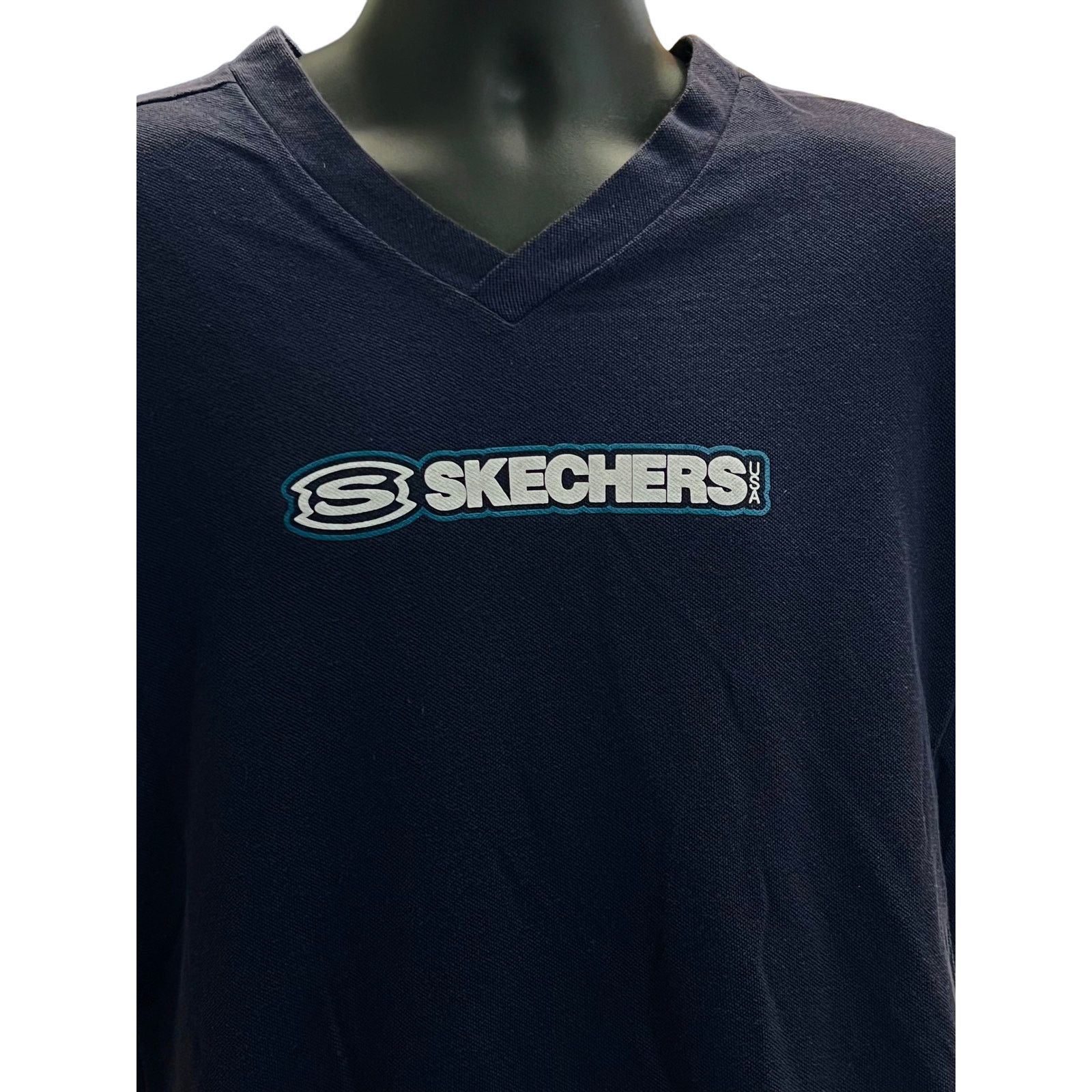 SKECHERS Skechers USA Logo T-Shirt V-Neck Navy Blue Made in USA Y2K Size US XL / EU 56 / 4 - 2 Thumbnail