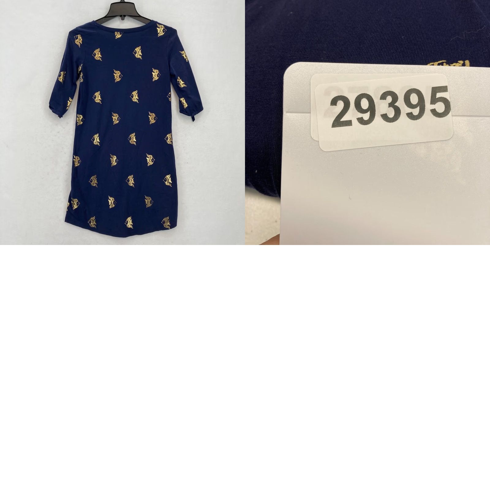 Lilly Pulitzer XS Navy Gold Foil Fish Print Tunic Dress Pima Cotton Nautical