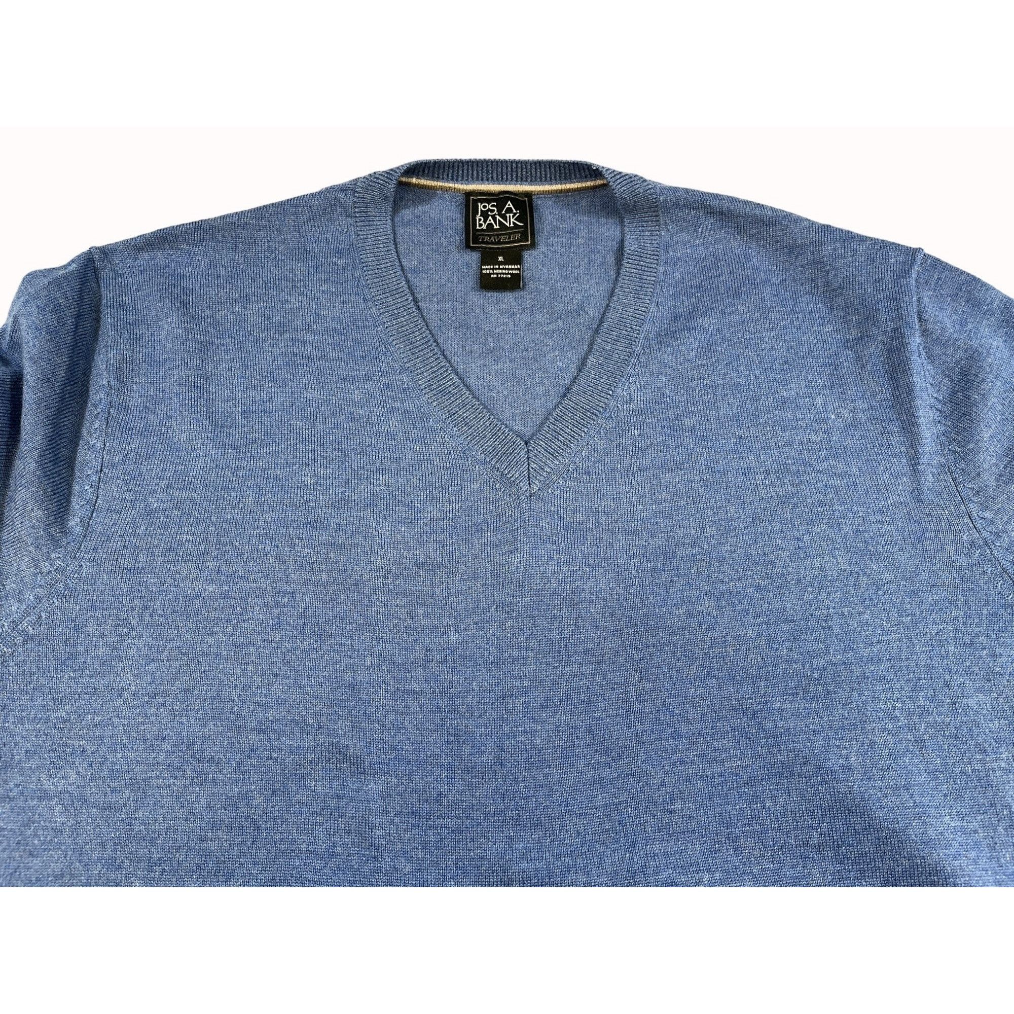 Jos. A. Bank Jos A Bank Traveler Mens Blue V Neck Knit Sweater Size XL SK Size US XL / EU 56 / 4 - 3 Thumbnail