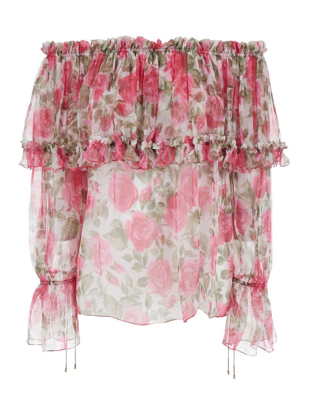 Chloe Pink Off shoulder top with all-over floral print in Silk for Women Size M / US 6-8 / IT 42-44 - 1 Thumbnail