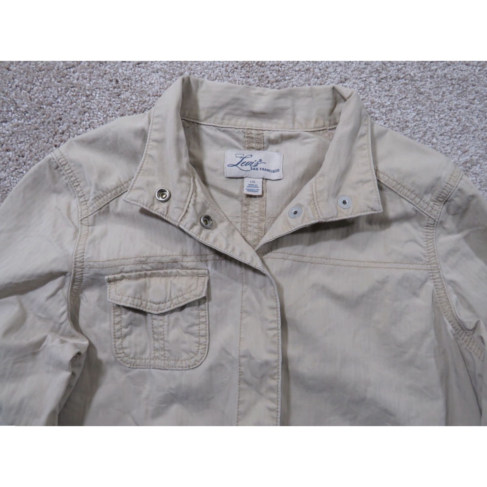 Levi's Levi's Women's L Jacket Tan Beige Snap Front Lightweight Cotton Canvas Casual Long Sleeve Pockets Regular Fit Size L / US 10 / IT 46 - 3 Thumbnail