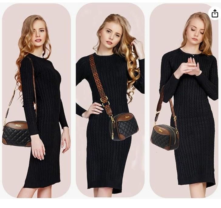 Designer Quilted crossbody bag shoulder bag, wide straps, Black Size ONE SIZE - 6 Thumbnail