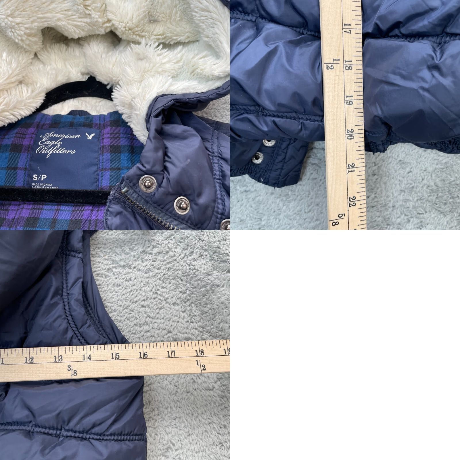 American Eagle Outfitters VINTAGE American Eagle Outfitters Vest Women Small Blue Puffer Plaid Lined Sherpa Hooded Size S / US 4 / IT 40 - 8 Thumbnail