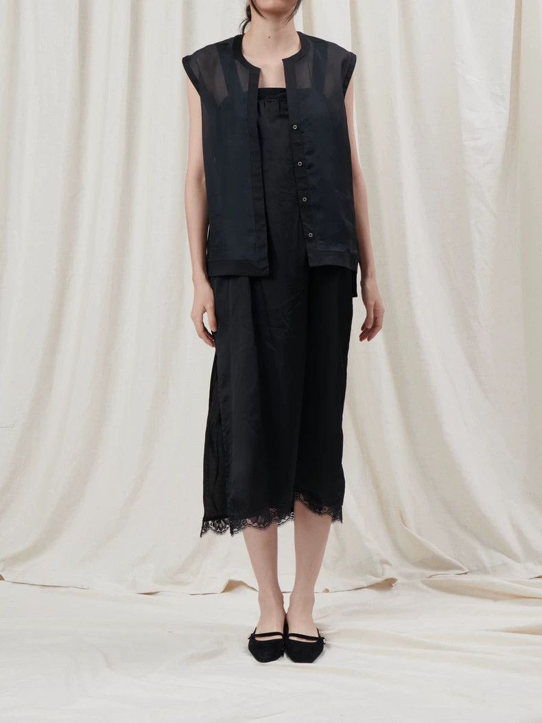 Helmut Lang HELMUT LANG sizeP Black silk crepe edged sleeveless vest Size M / US 6-8 / IT 42-44 - 2 Thumbnail