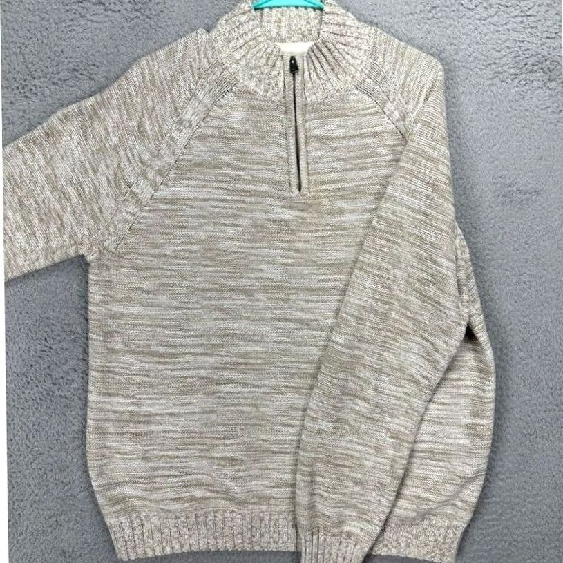Lucky Brand Lucky Brand Sweater Pullover Quarter Zip Mock Neck Mens XL Knitted Solid Brown Tan Knit Size US XL / EU 56 / 4 - 2 Thumbnail