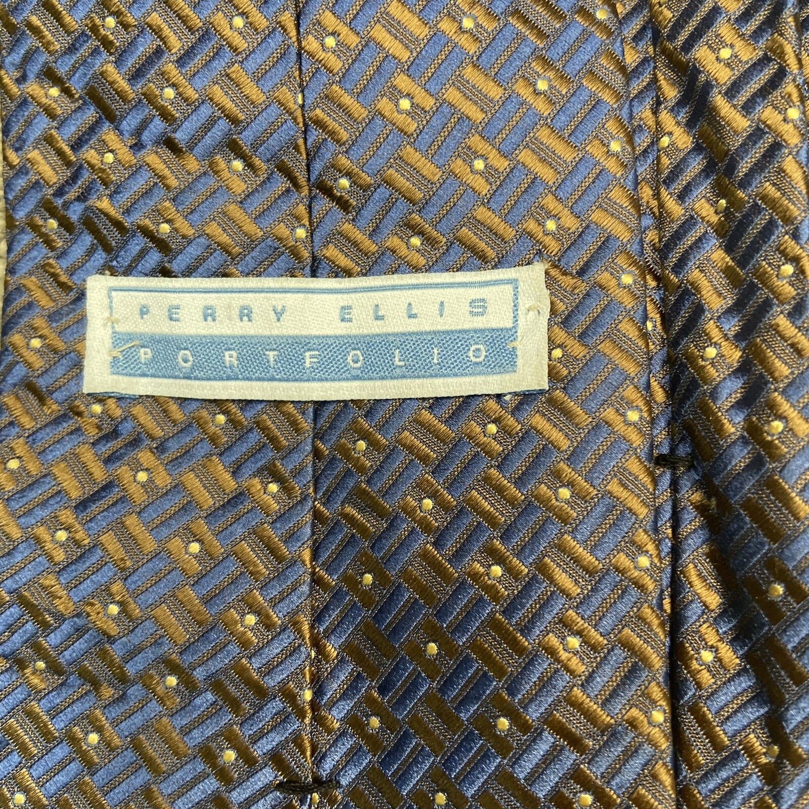 Perry Ellis PERRY ELLIS 100% Silk Tie Men's Blue Brown 4x57 USA Size ONE SIZE - 2 Thumbnail