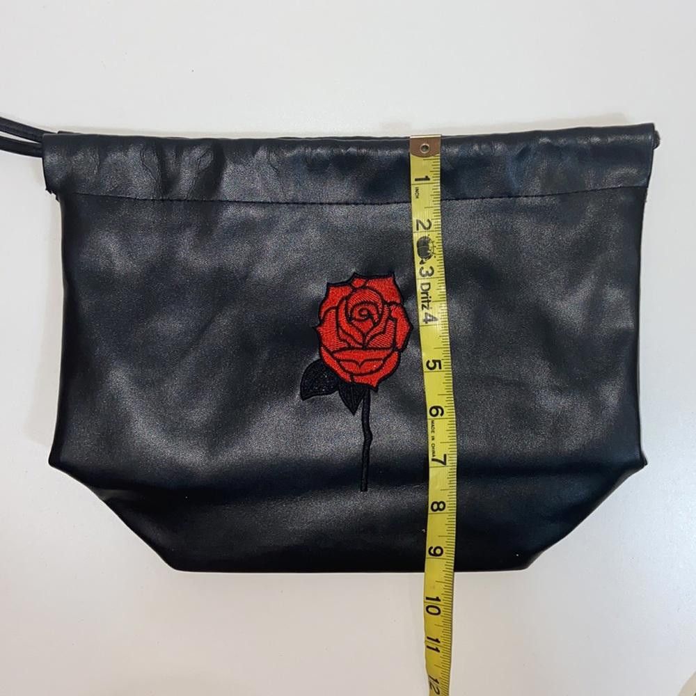 Designer Faux Leather Rose Embroidered Drawstring Bag Size ONE SIZE - 3 Thumbnail