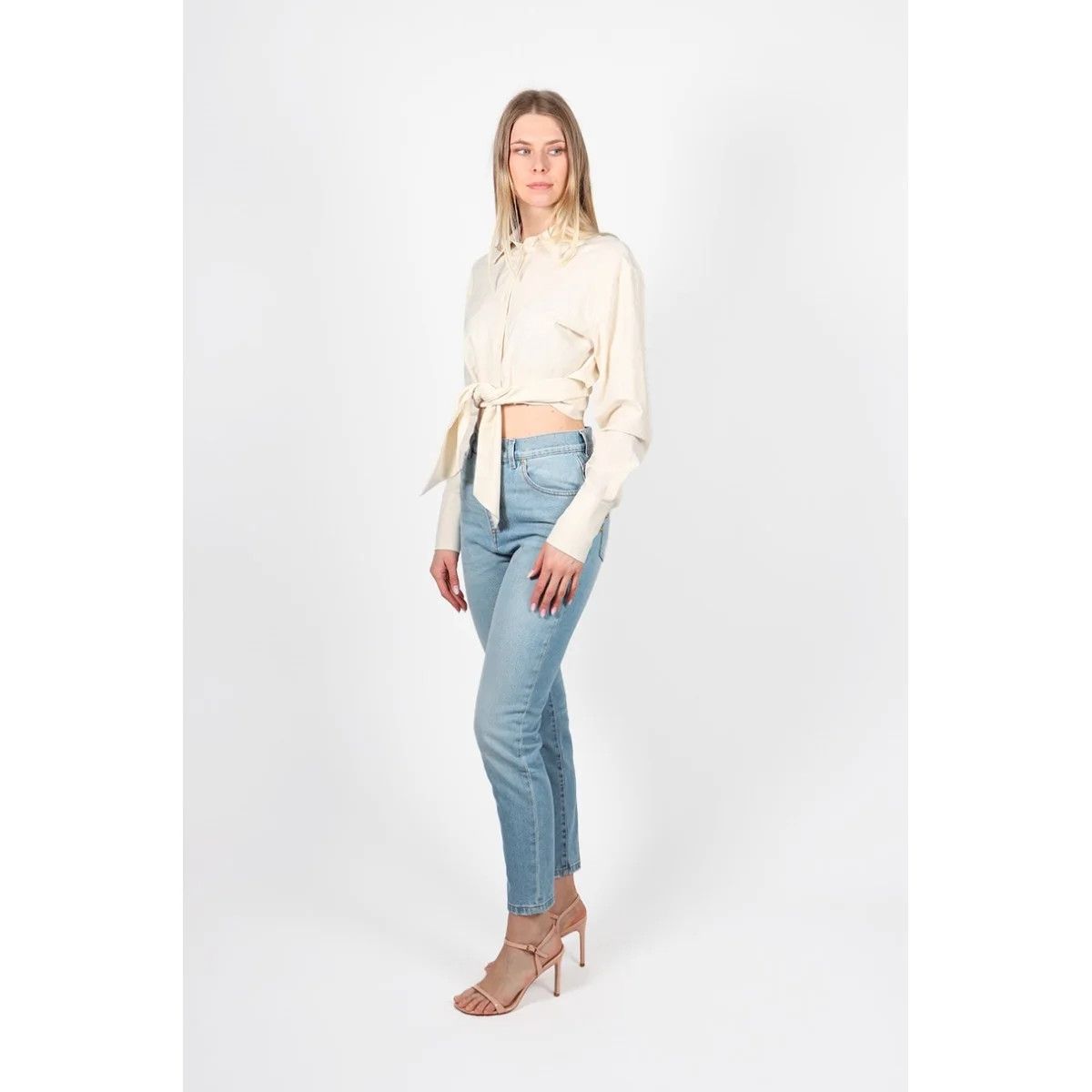 o1y0625 Solid Color Shirt & Blouse in Light Beige