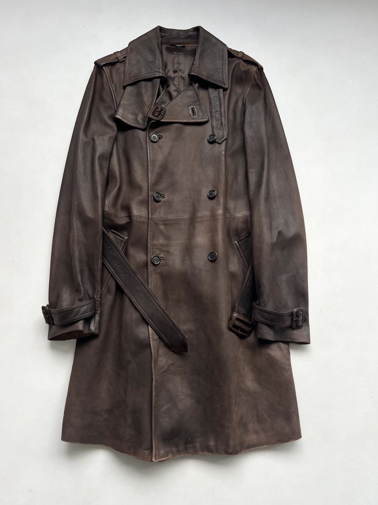 Miu Miu 🔥Archive Miu Miu FW2006 Hand Dyed Leather Trench Coat Brown Size M / US 6-8 / IT 42-44 - 1 Thumbnail