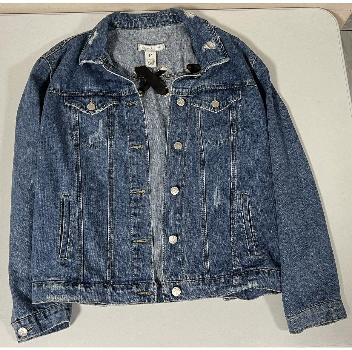 Caravelli Blue Black Criss-Cross Jean Denim Jacket Outerwear Size M 💙🖤 Size US M / EU 48-50 / 2 - 4 Thumbnail