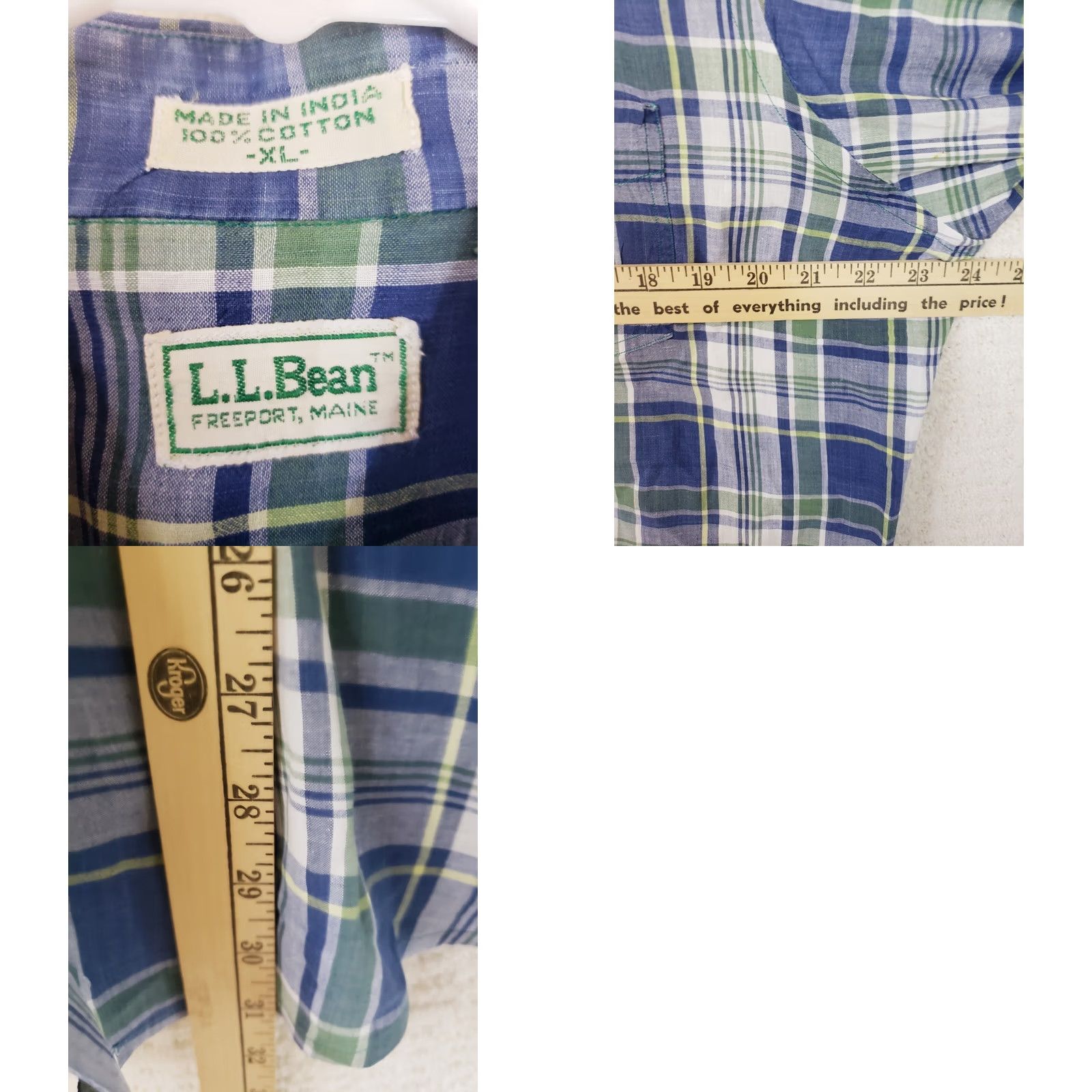 Vintage L.L. Bean Button-Up Shirt XL Blue Plaid Cotton Short Sleeve Traditional Fit Mens Size US XL / EU 56 / 4 - 8 Thumbnail