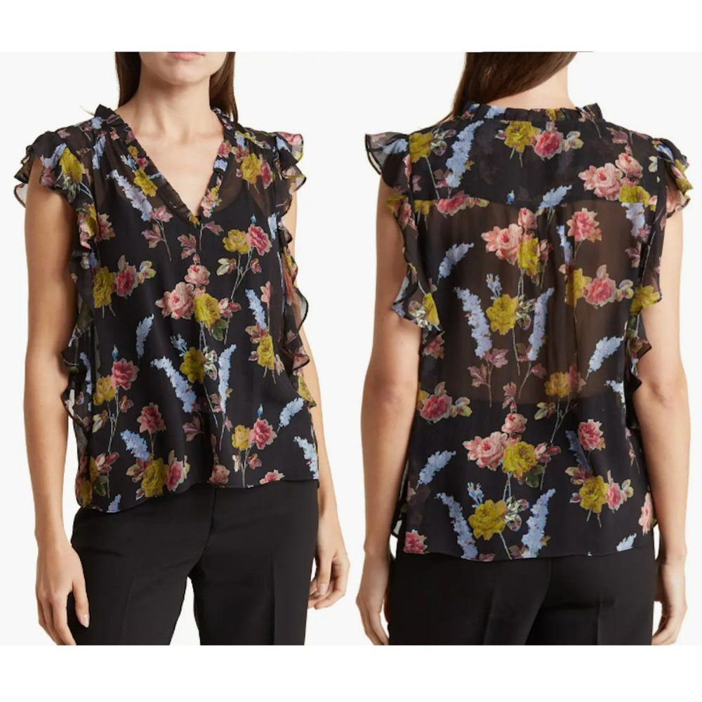 Paige NWT New $229 Paige 100% Silk Genie Floral-Print Ruffled Top Size M / US 6-8 / IT 42-44 - 1 Thumbnail
