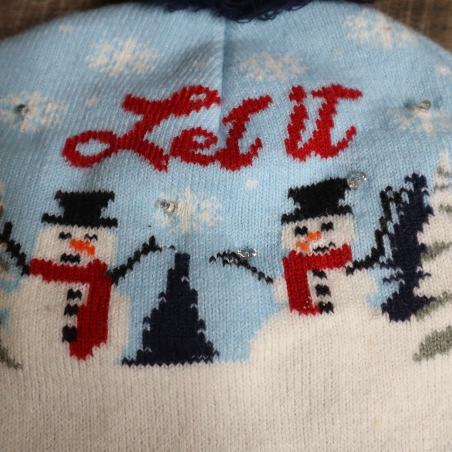 Vintage Let It Snow Beanie White Blue Winter Hat Size ONE SIZE - 3 Thumbnail