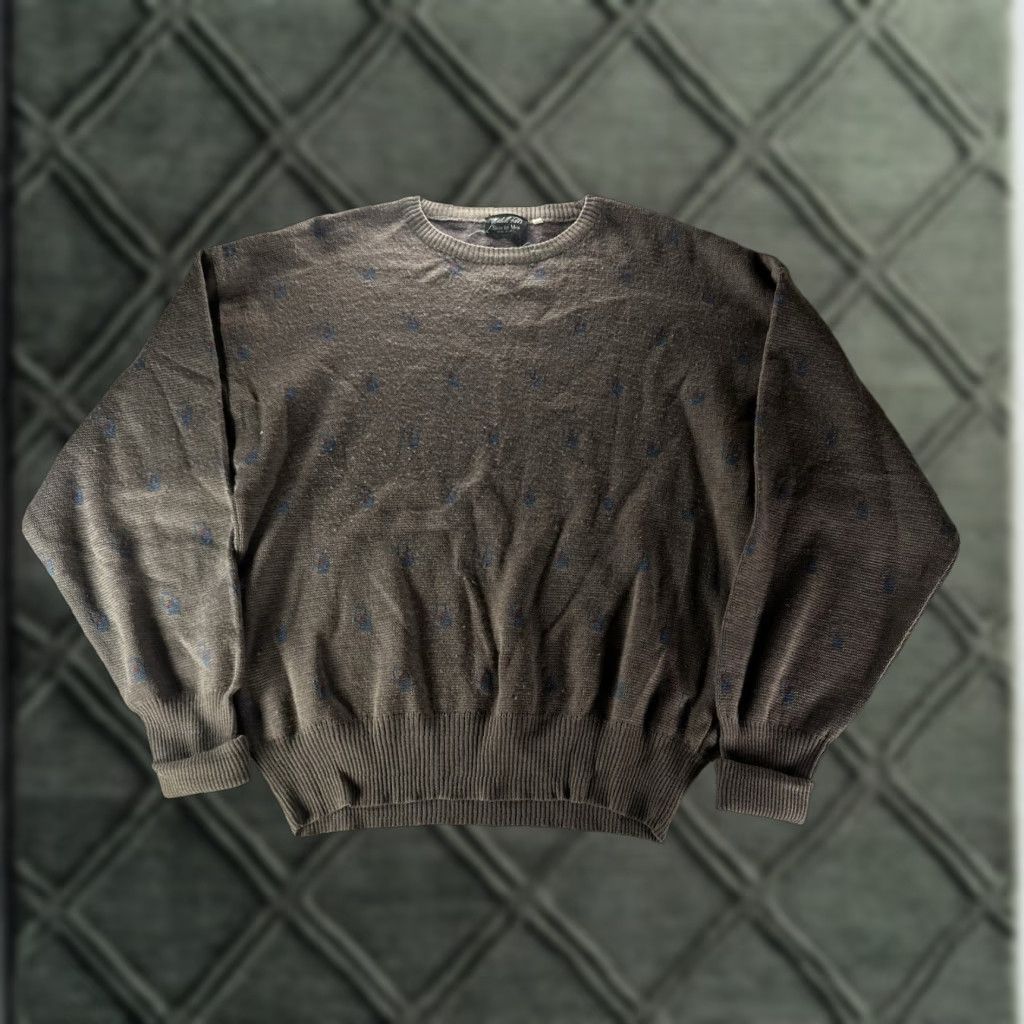 Vintage VTG Marshall Field's Mens Sweater Geometric Knit Wool ITALY Medium Brown 90s Sweater Pullover Crew Neck Casual Mens Size US M / EU 48-50 / 2 - 1 Thumbnail