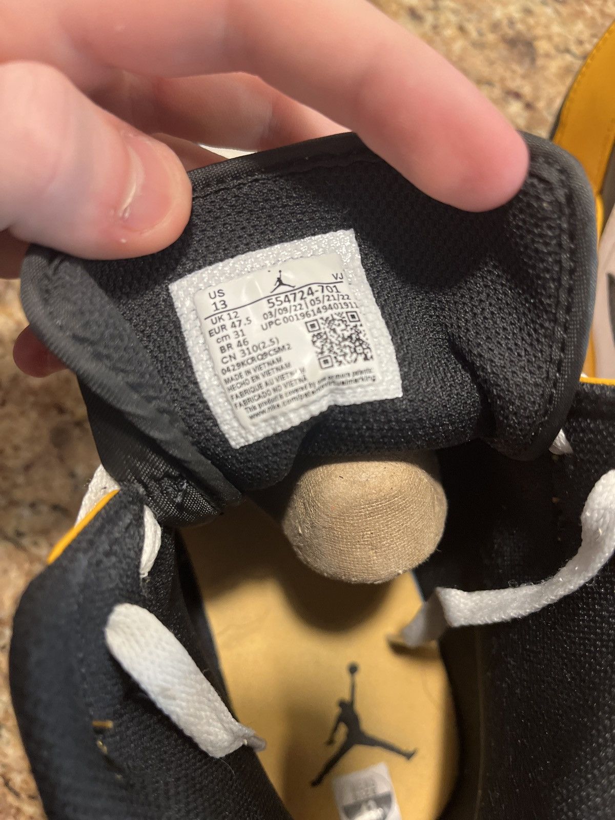 image of Jordan Brand 1 Mid ‘Reverse Yellow Toe’ Shoes, Men's (Size 13)