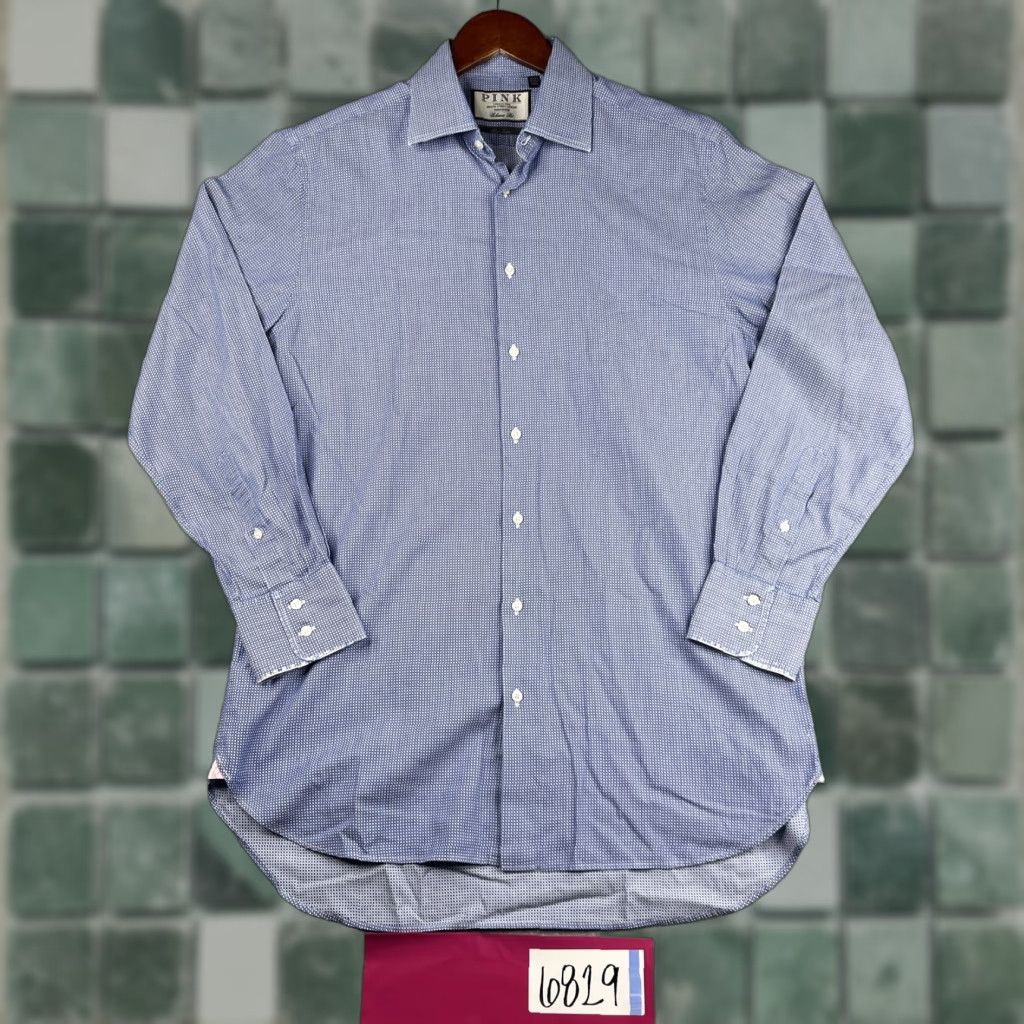 Vintage Thomas Pink About Town Button Up Long Sleeve Shirt Mens 16 Blue Geometric Casual Size US L / EU 52-54 / 3 - 1 Thumbnail