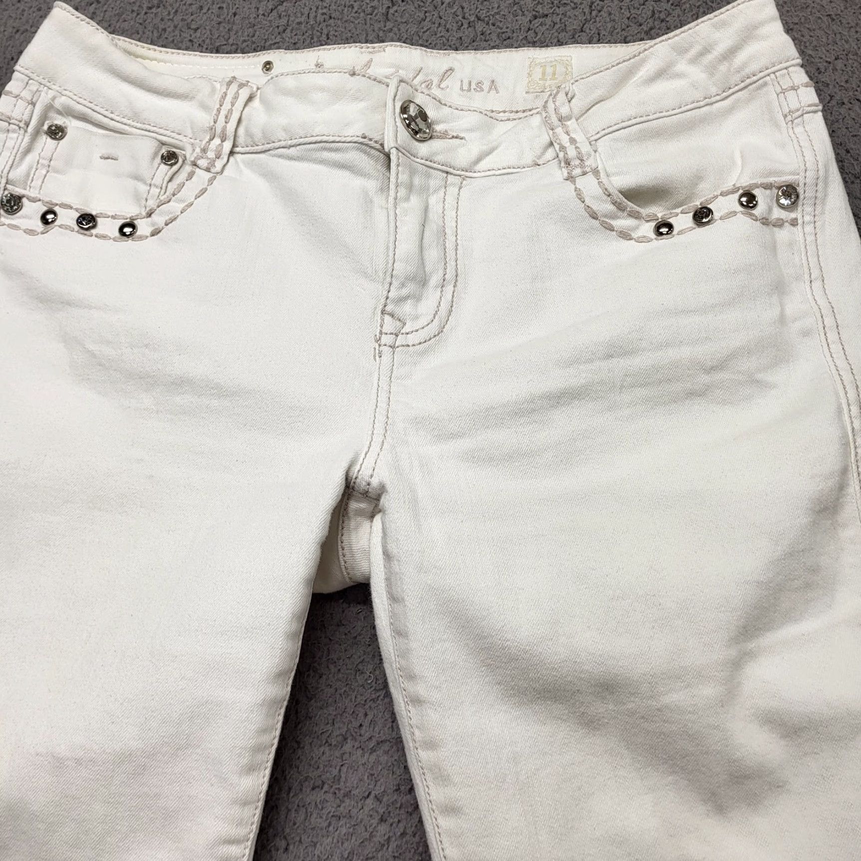Denime L.A Idol USA Capris Women's Size 11 W33-L21 Ivory Denim Straight Leg Jeans READ Size 32" / US 10 / IT 46 - 5 Thumbnail