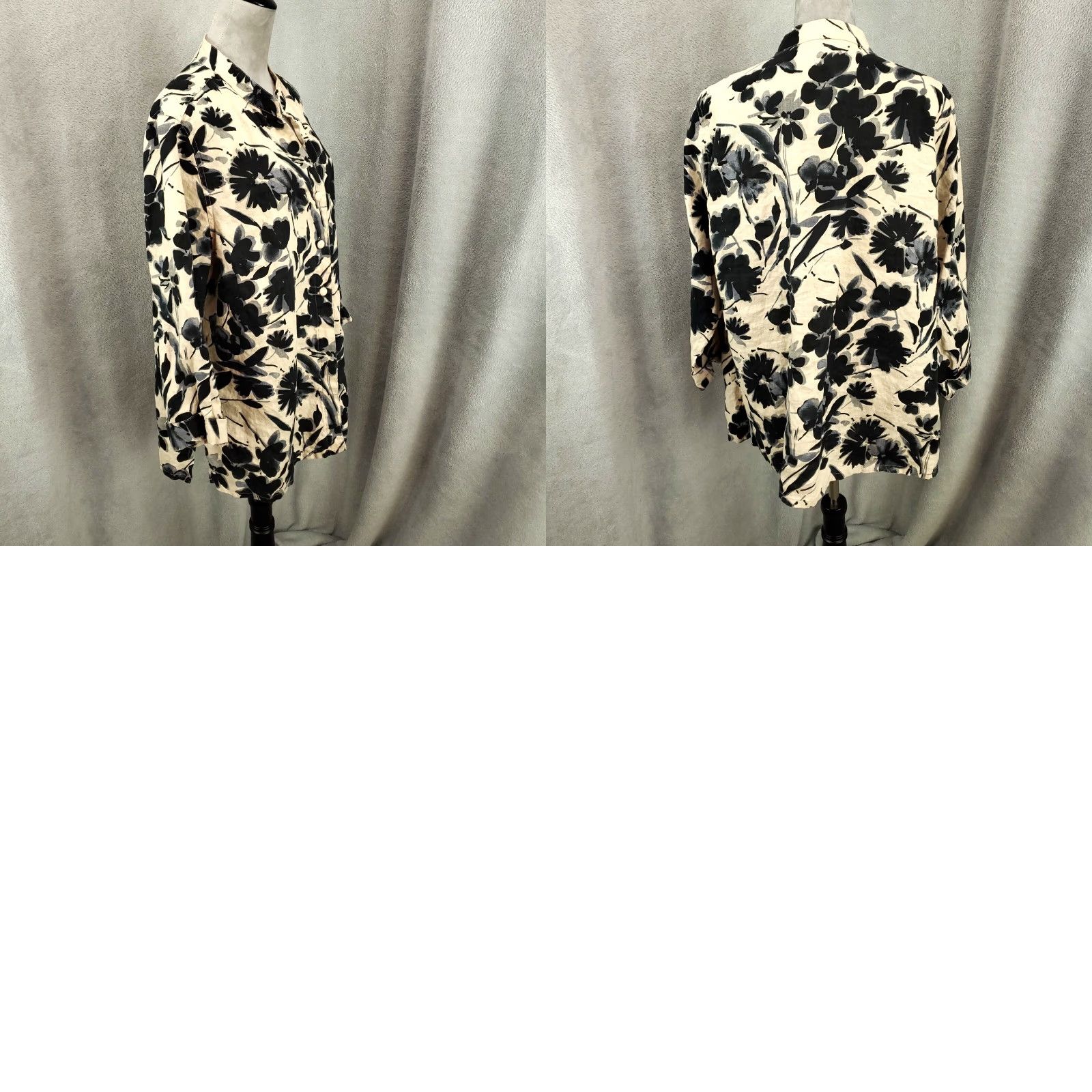 Vintage Womens Linen Jacket 2X Beige Floral Bold Button Up Artsy Alexandra Bartlett Size XXL / US 16-18 / IT 52-54 - 8 Thumbnail