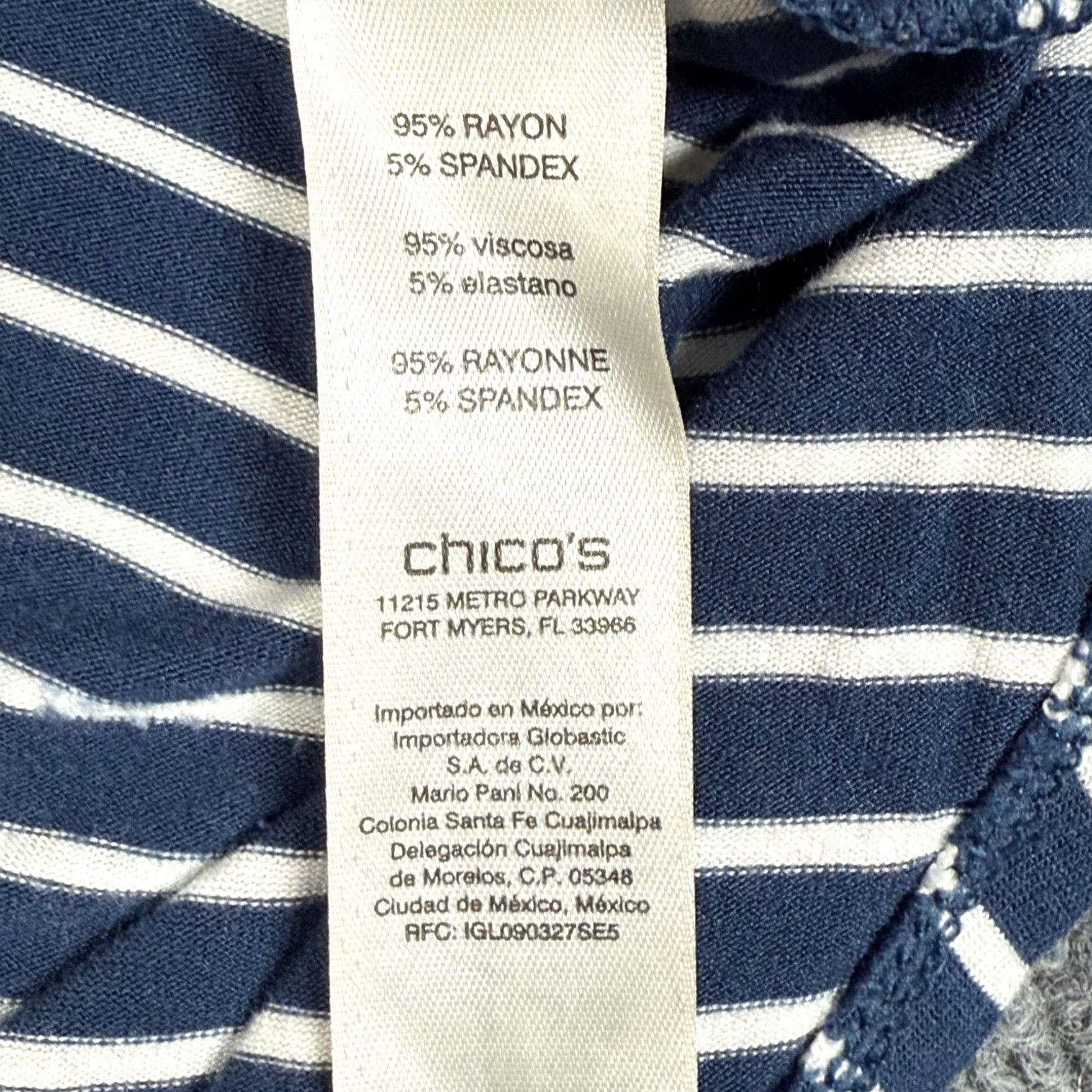 Vintage Chico's Navy White Striped Tunic Top 3/4 Sleeve V-Neck Stretch Knit Blouse Shirt Womens XL Size XL / US 12-14 / IT 48-50 - 4 Thumbnail
