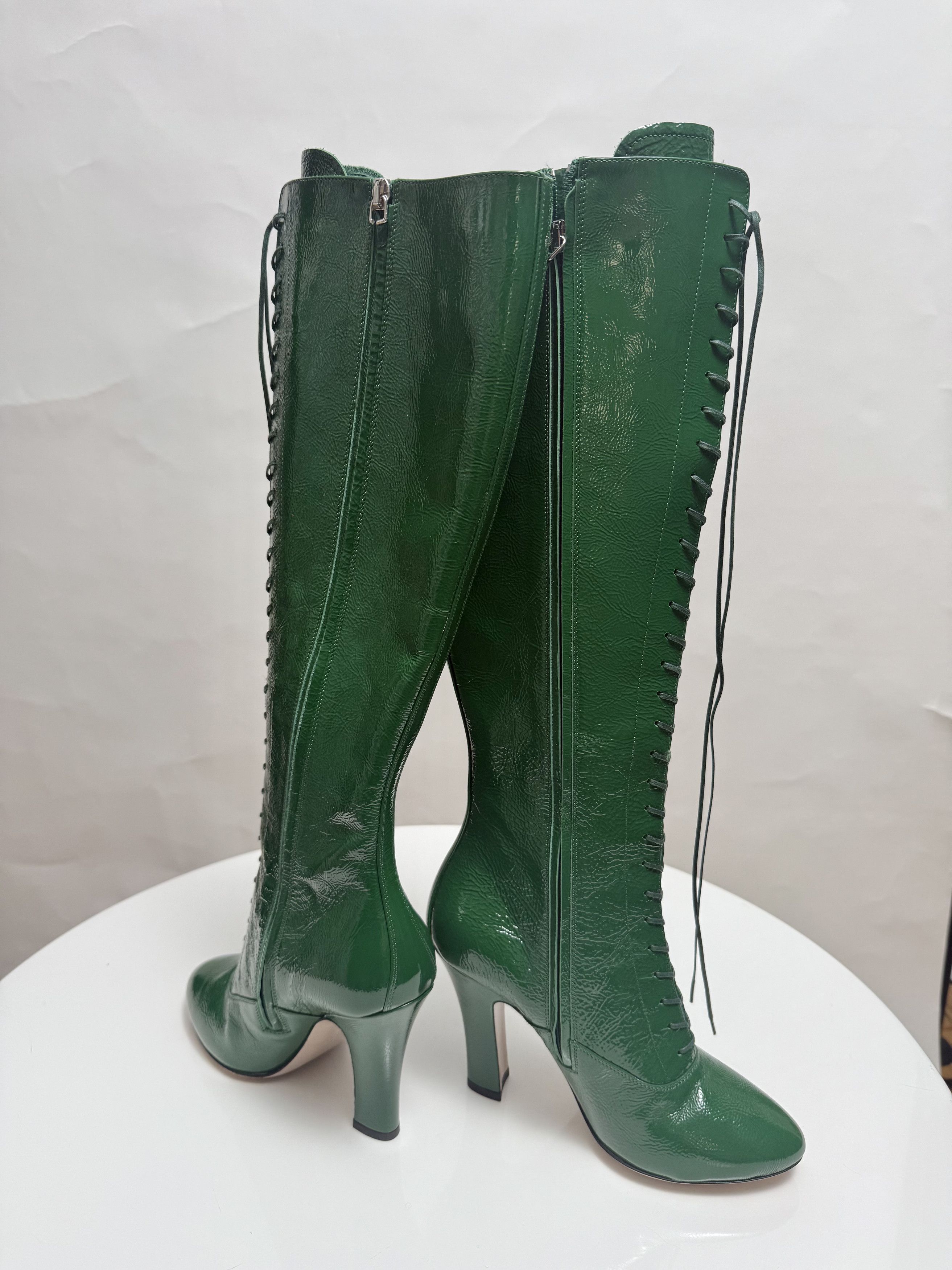 Miu Miu Patent Leather Knee High Boots I Size US 5 / IT 35 - 2 Thumbnail