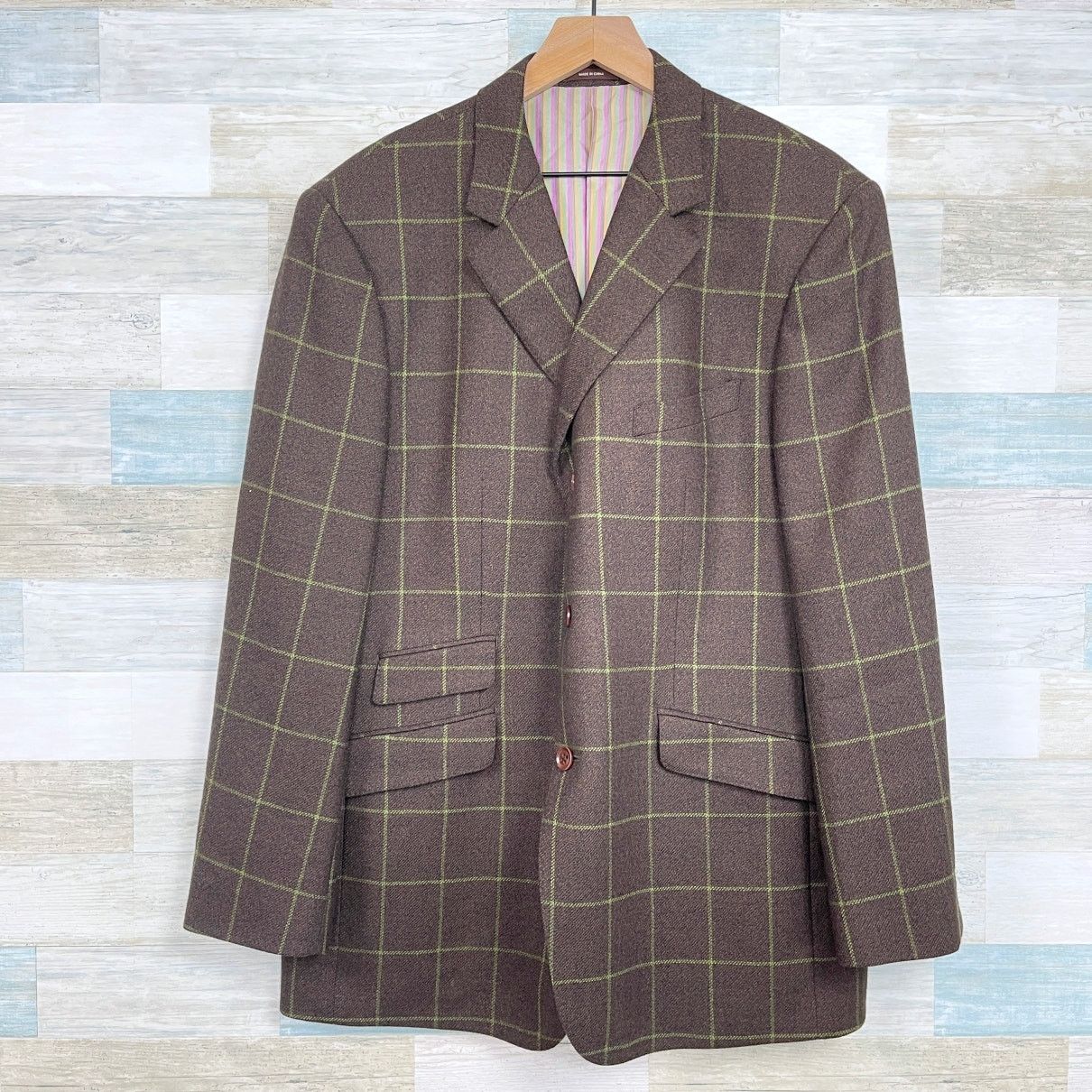 Tailorbyrd TailorByrd Flannel Windowpane Sport Coat Brown Mens L Size 40R - 1 Thumbnail