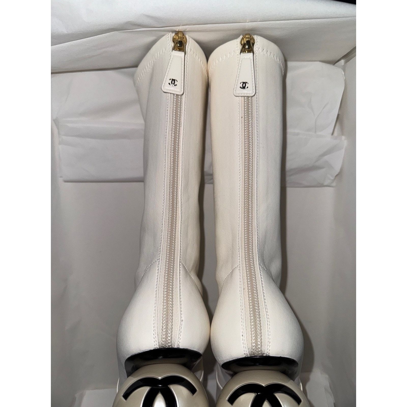 Chanel Ball Heel CC Logo Stretch Leather Midcalf Boot 39.5 Size US 9.5 / IT 39.5 - 18 Thumbnail
