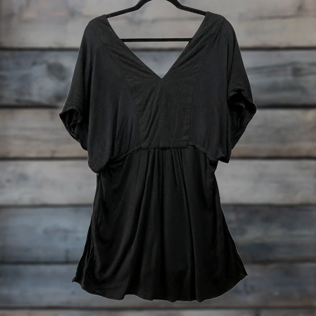 Ralph Lauren Lauren Ralph Lauren Crinkle Tunic Coverup Top Dress XS Black V-Neck Womens Short Sleeve Beach Vacation Style A-Line Pullover Coastal Prime Shipping Size XS / US 0-2 / IT 36-38 - 1 Thumbnail