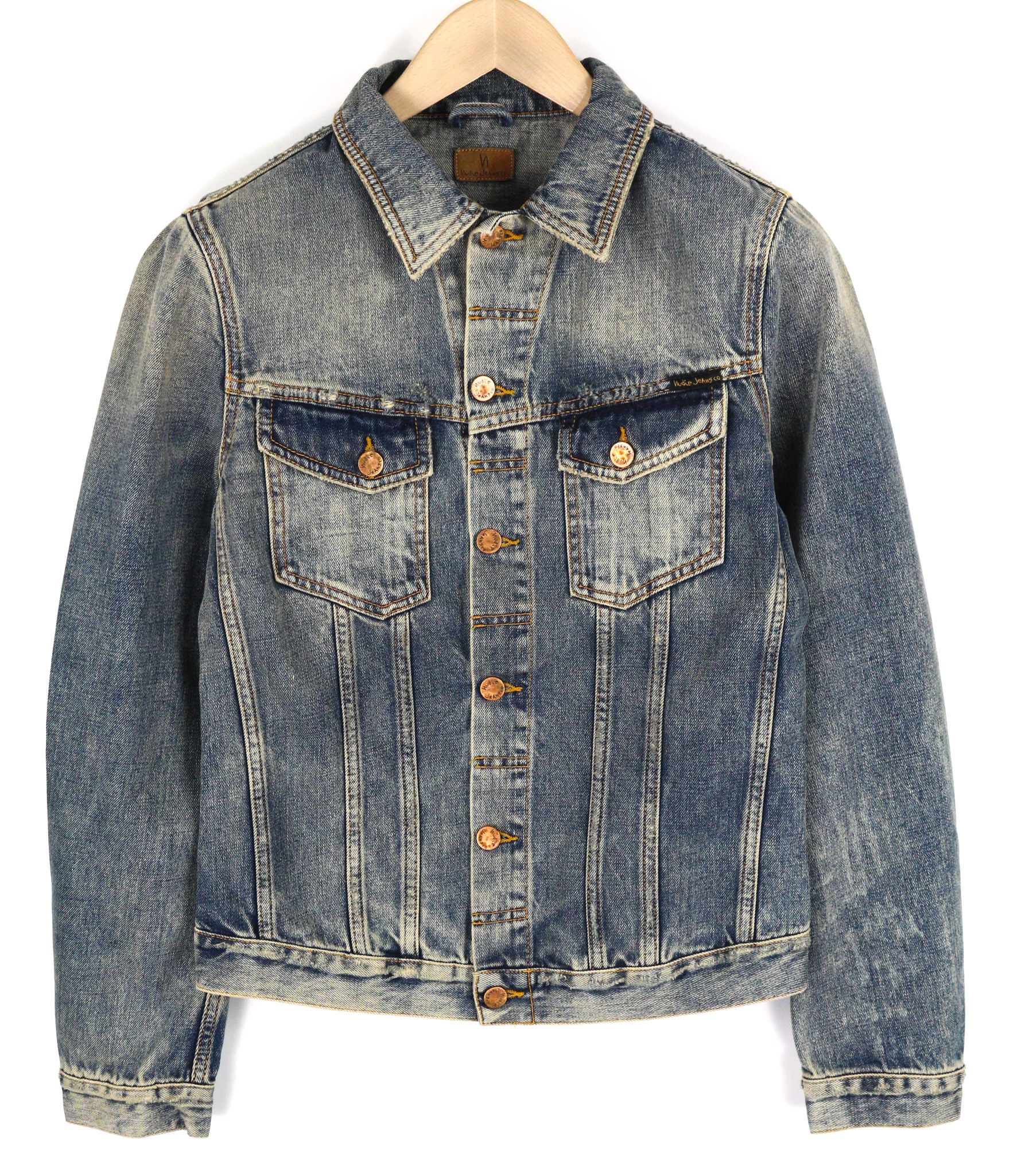 Nudie Jeans BILLY S Shimmering Indigo Washed Ripped Polo Jacket 82486 Size US S / EU 44-46 / 1 - 1 Thumbnail