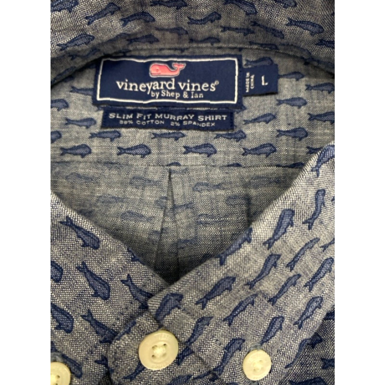 Vineyard Vines Vineyard Vines Murray Shirt Men's L Short Sleeve Button-Up Blue Fish Pattern Size US L / EU 52-54 / 3 - 3 Thumbnail
