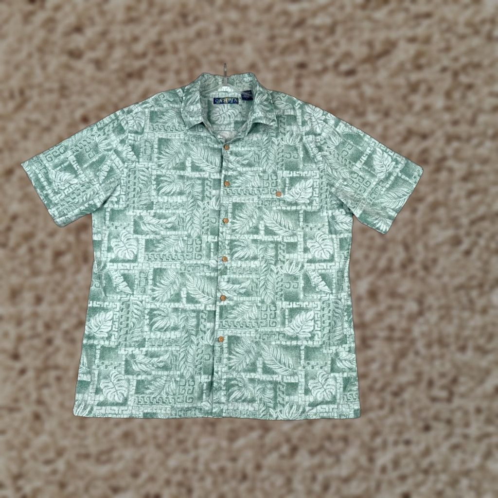 Vintage Campia Shirt Men Large Green Hawaiian Floral Leaf Button Up 100% Cotton Size US L / EU 52-54 / 3 - 1 Thumbnail