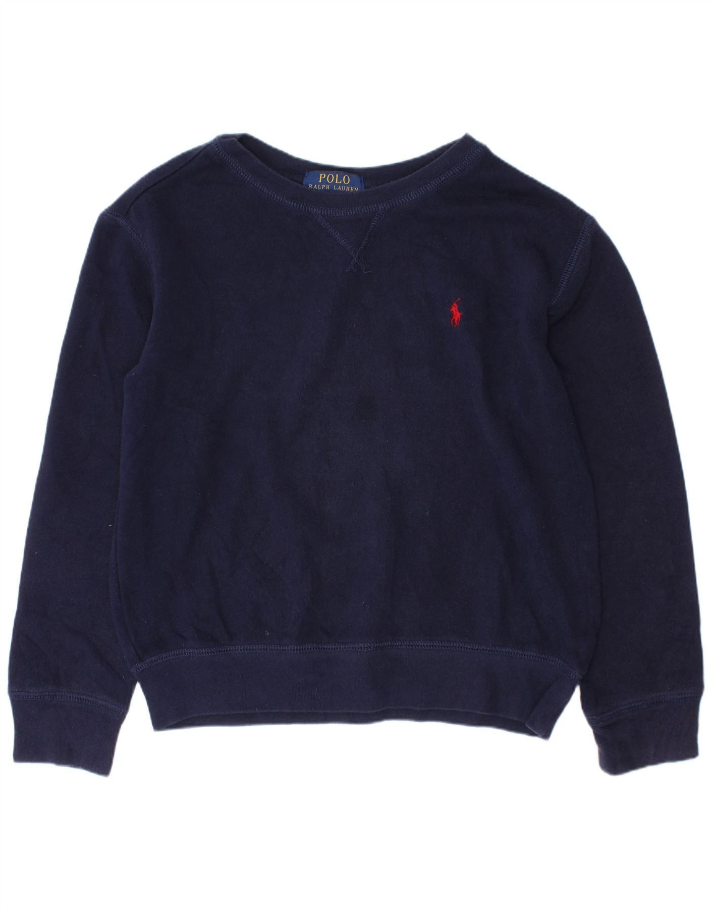 Polo Ralph Lauren Boys Sweatshirt Jumper 7-8 Years Small Navy Blue Cotton Size ONE SIZE - 1 Thumbnail