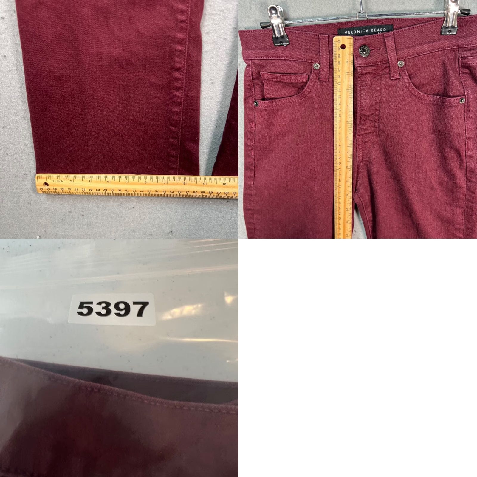 Veronica Beard VERONICA BEARD Womens 25 High Rise Beverly Skinny Flare Jeans Burgundy Red Denim 5-Pocket Slim Vintage No? Size 42" / US 20 - 8 Thumbnail