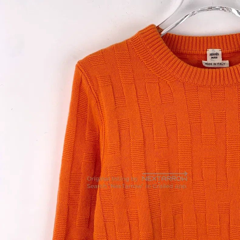 Hermes Hermes Orange ribbed wool round-neck long-sleeve knit swea Size XS / US 0-2 / IT 36-38 - 3 Thumbnail