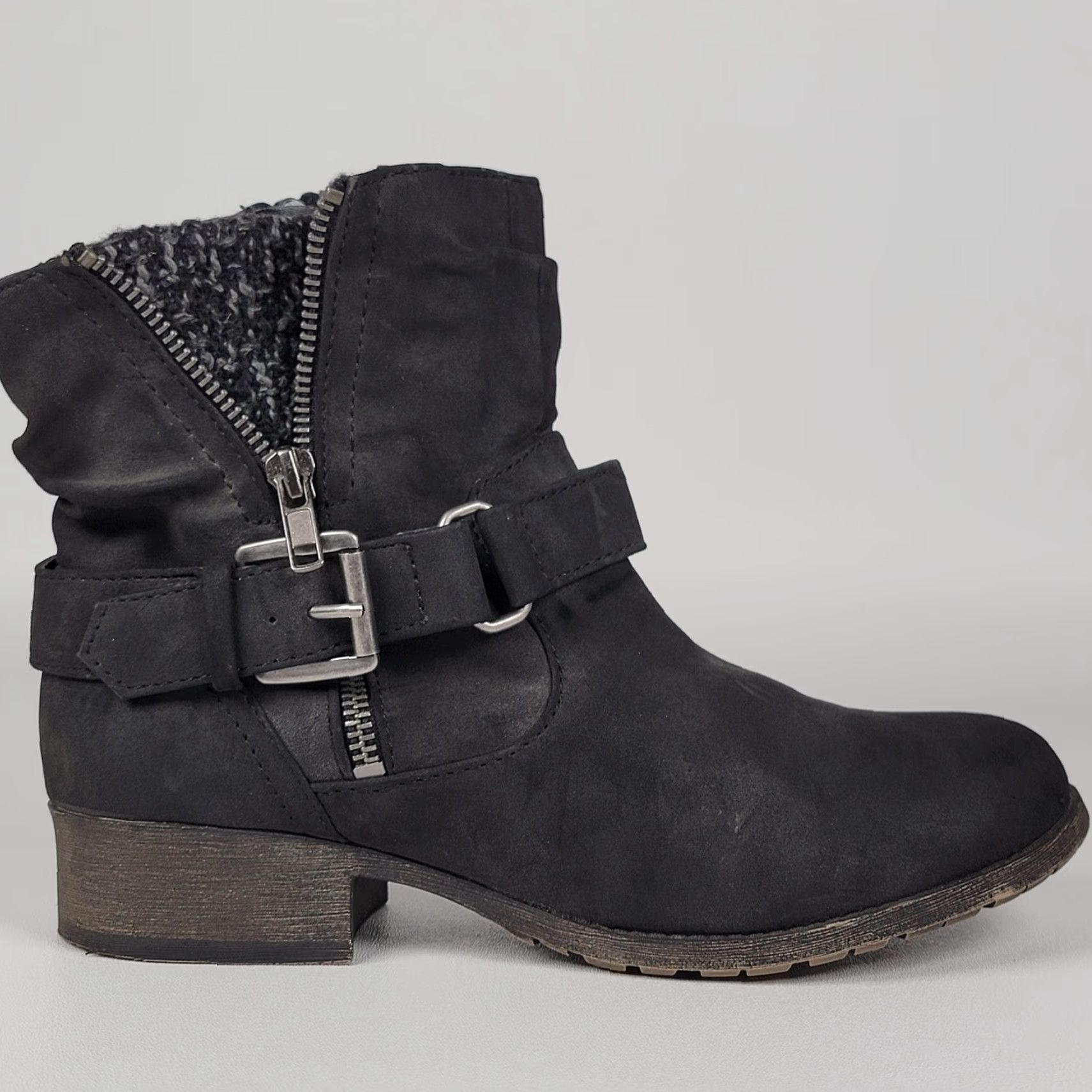 Vintage POP Boots Women’s Size 7.5 Ankle Strap Black Round Toe Zip Biker Style Shoes Size US 8 / IT 38 - 3 Thumbnail
