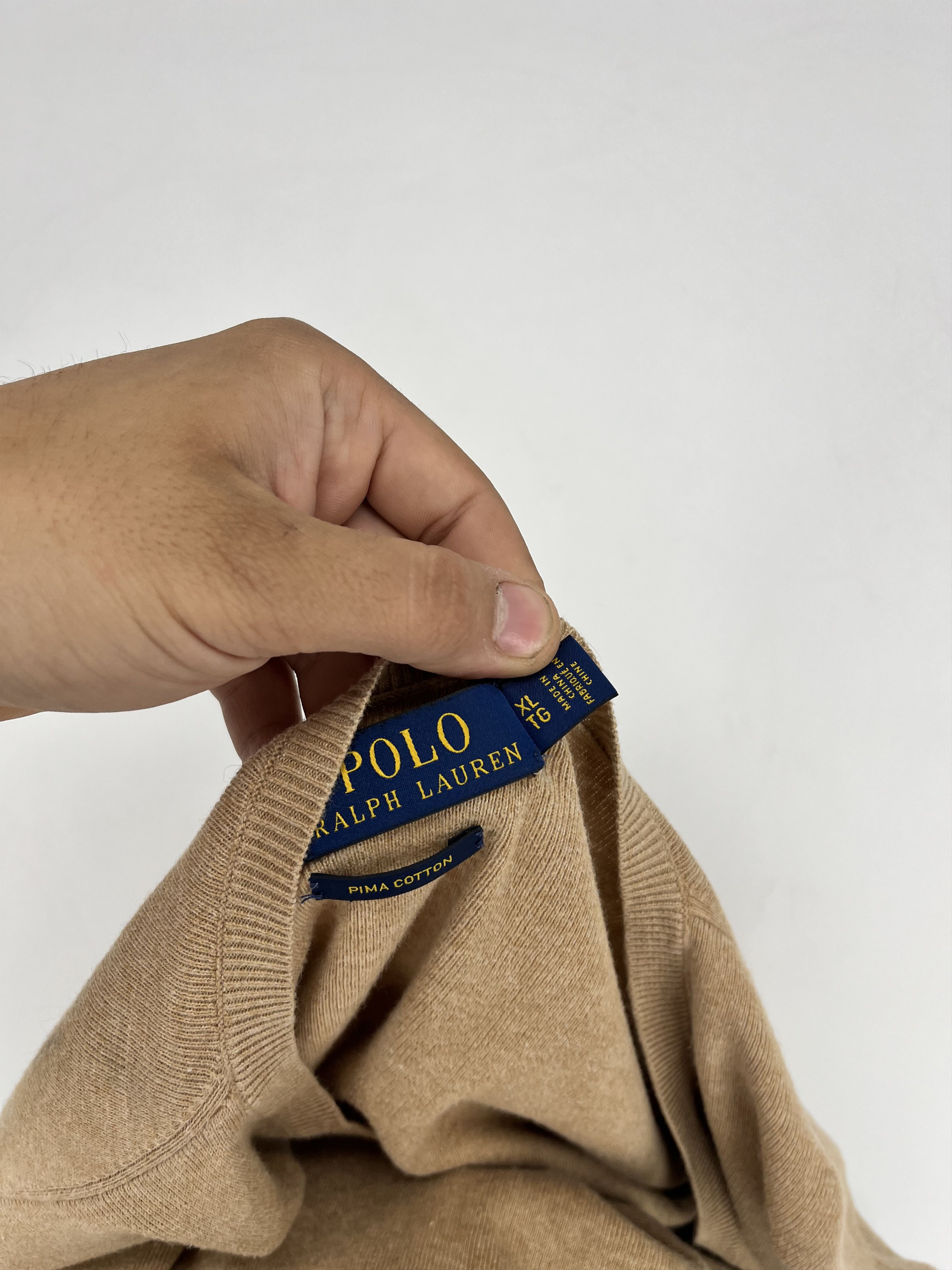 Polo Ralph Lauren Vintage Polo Ralph Lauren V-Neck Sweater 90s beige Size US XL / EU 56 / 4 - 8 Thumbnail
