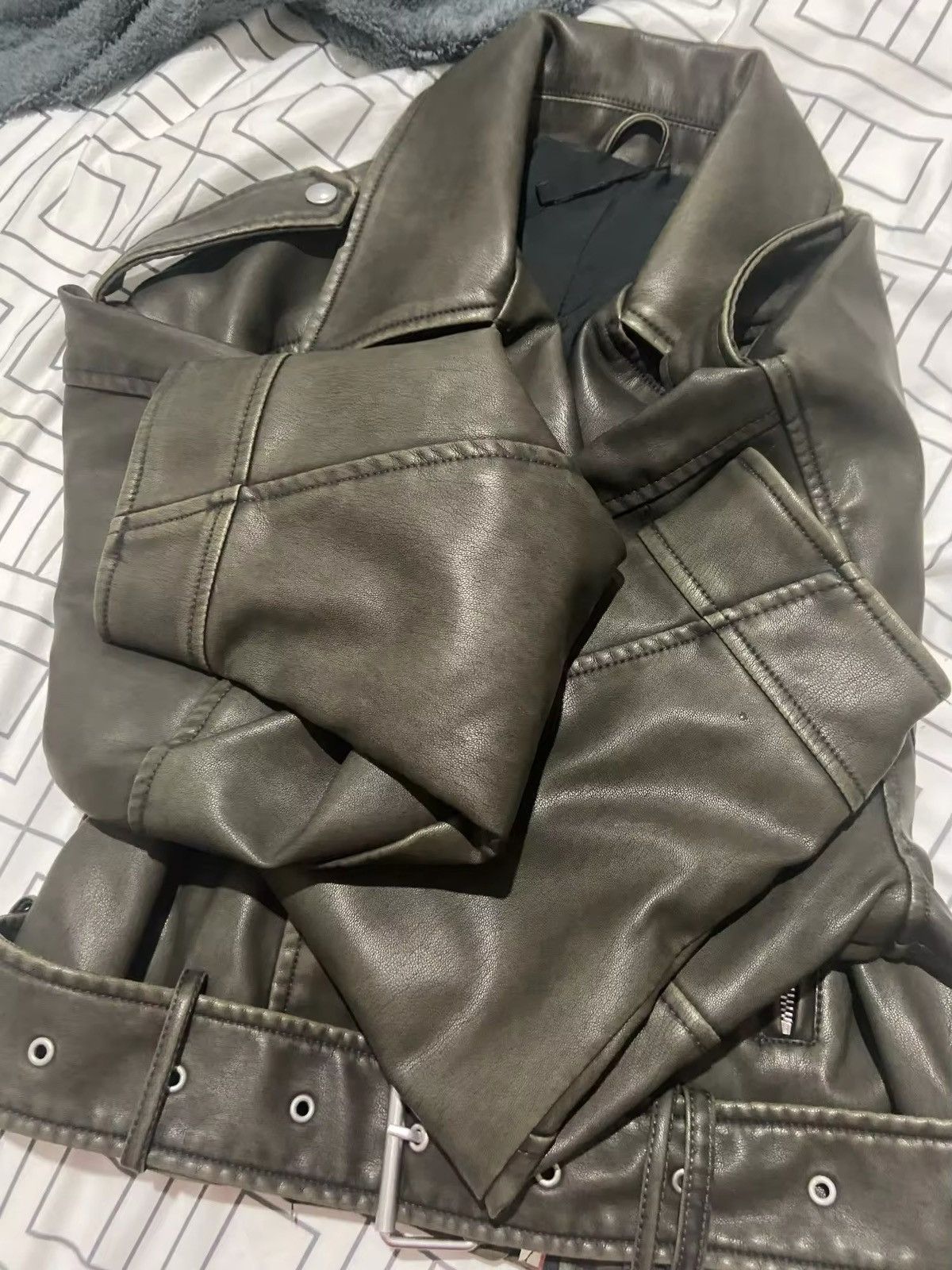 Jean Retro Carbon Oversized Loose Pu Faux Leather Short Jacket Size XL / US 12-14 / IT 48-50 - 15 Thumbnail