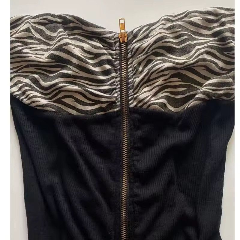 Vintage Tube Y2K Retro Style Zebra Zipper Top T Shirt Size M / US 6-8 / IT 42-44 - 2 Thumbnail