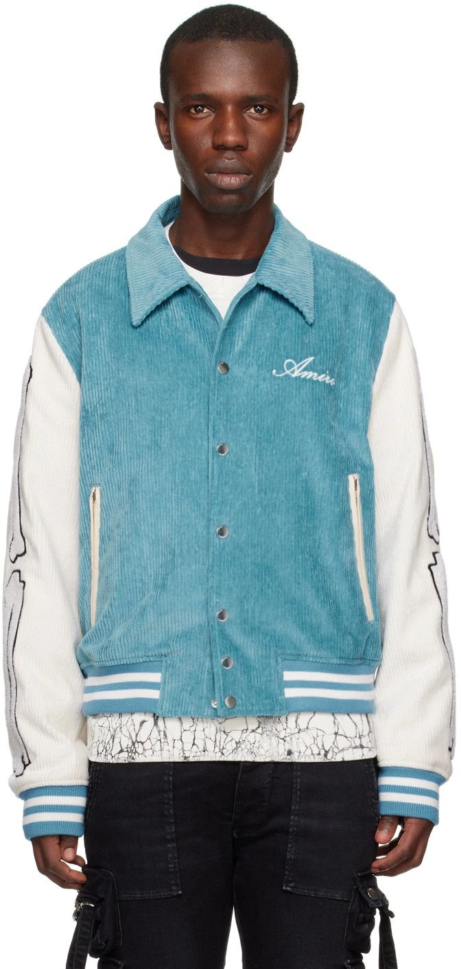 Amiri o1w1db11224 Bones Varsity Bomber Jacket in Blue/White Size US L / EU 52-54 / 3 - 2 Thumbnail